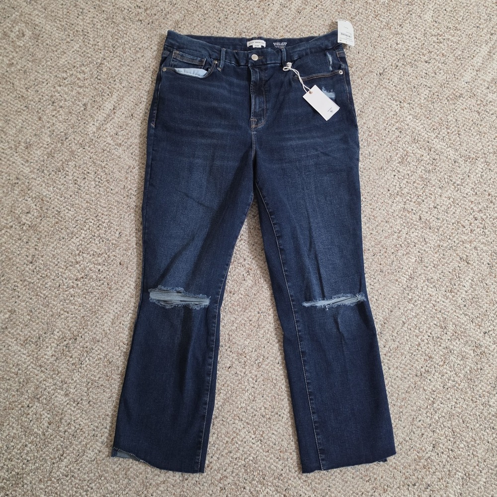 Good American Always Fit Good Legs Straight Mid Rise Jeans Dark Wash Fits 14-18